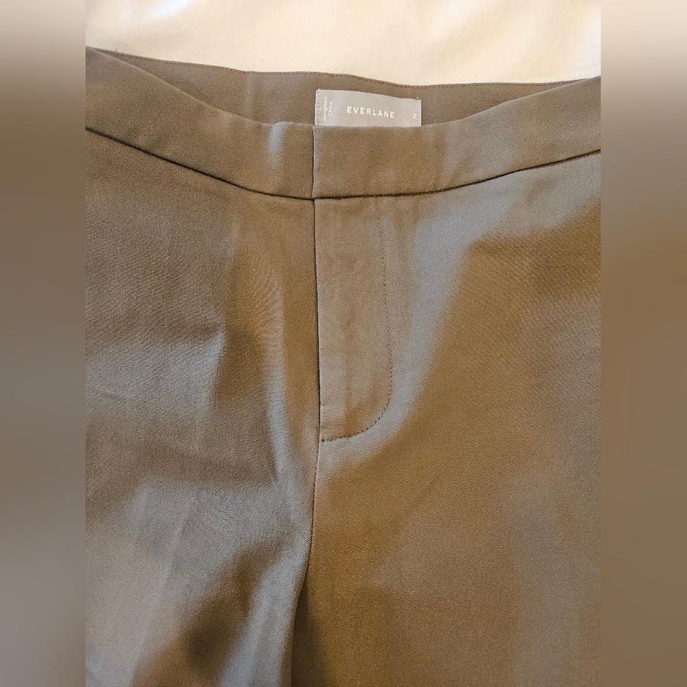 New Everlane Women's Kalamata Green Flat Front Pants Cotton Elastane in Size 2 - Picture 4 of 7